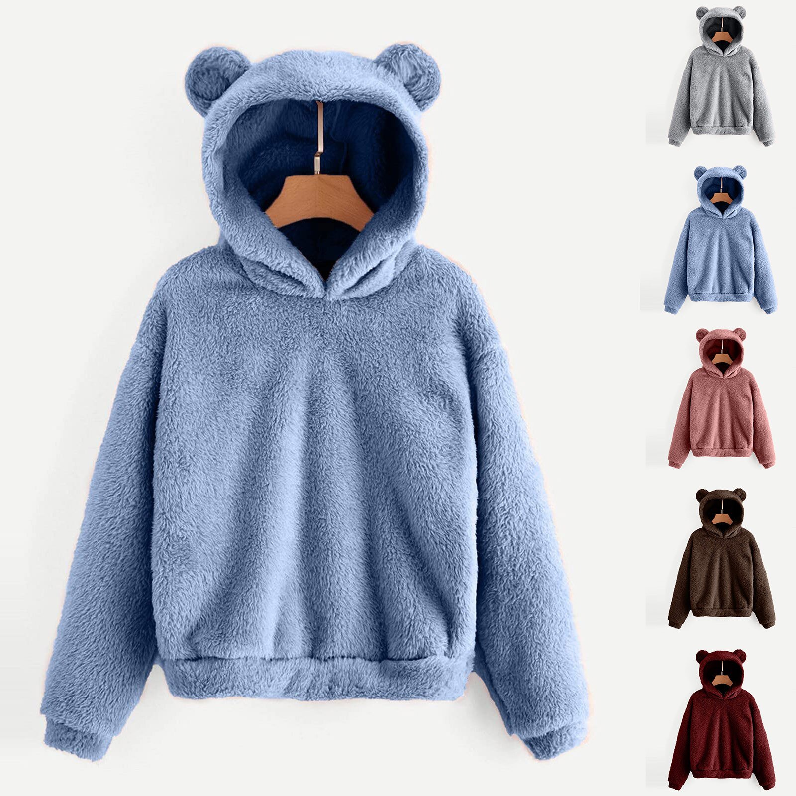 <span style=''>[해외]귀여운 곰 귀 모자 후드 여성용, 카와이 스웨터 가을 겨울 따뜻한 풀오버 긴 소매 ..</span>